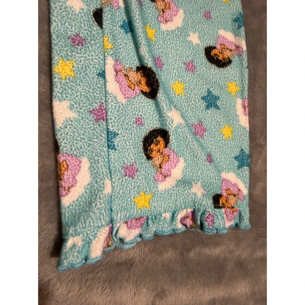 Nickelodeon Dora the Explorer Girls Pajama Set Blue Fleece Stars Ruffle Size 6